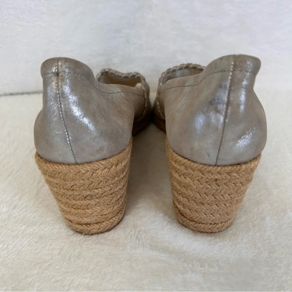 Jack Rogers Women's Sandals Size 9.5M Silver Metallic Leather Espadrille Wedge